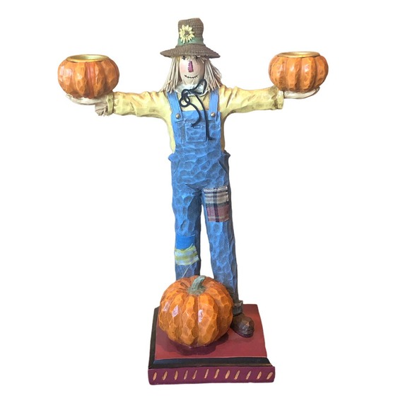 Halloween Fall‎ Thanksgiving Creepy Hollow Midwest wood Scarecrow Candle Holders - Picture 2 of 13
